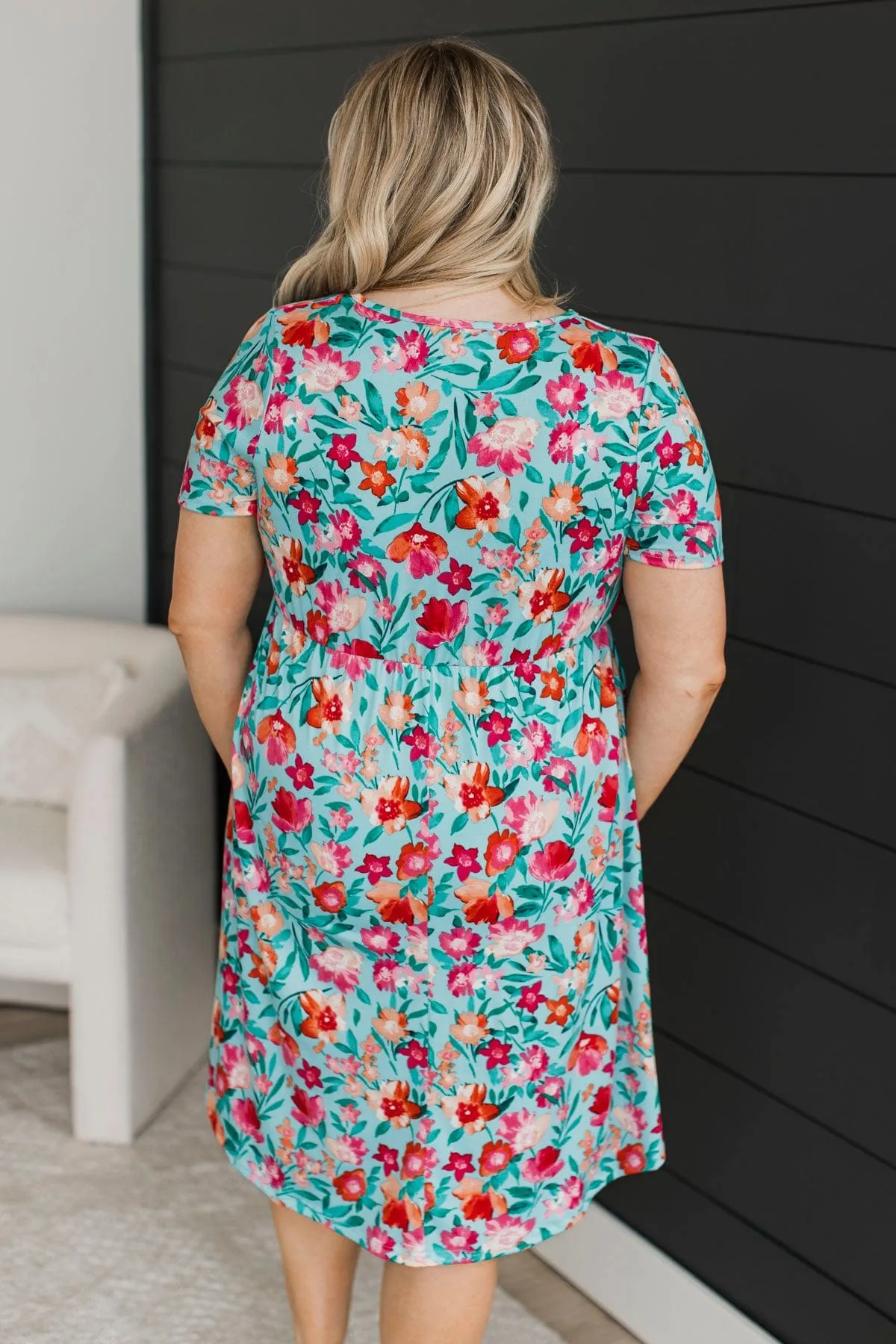 Not Hard To Realize Floral Dress- Aqua & Pink