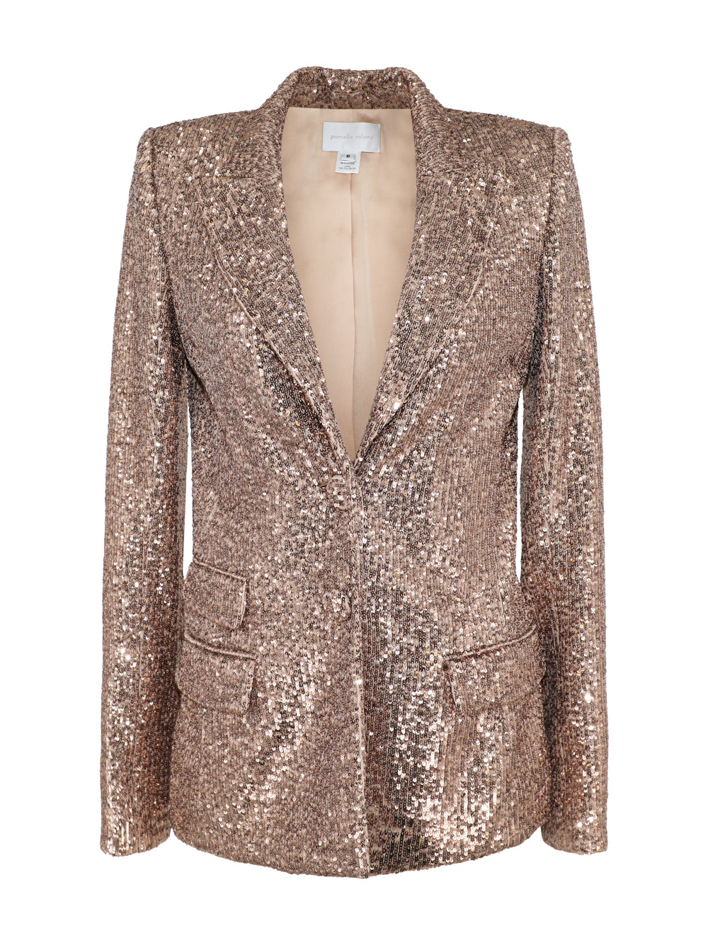 Pamella Roland Stretch Sequin Jacket in Light Bronze