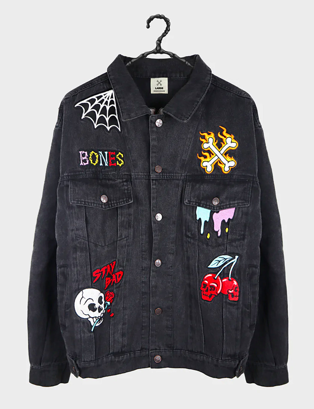 PATCH DENIM JACKET - BLACK ACID FLASH