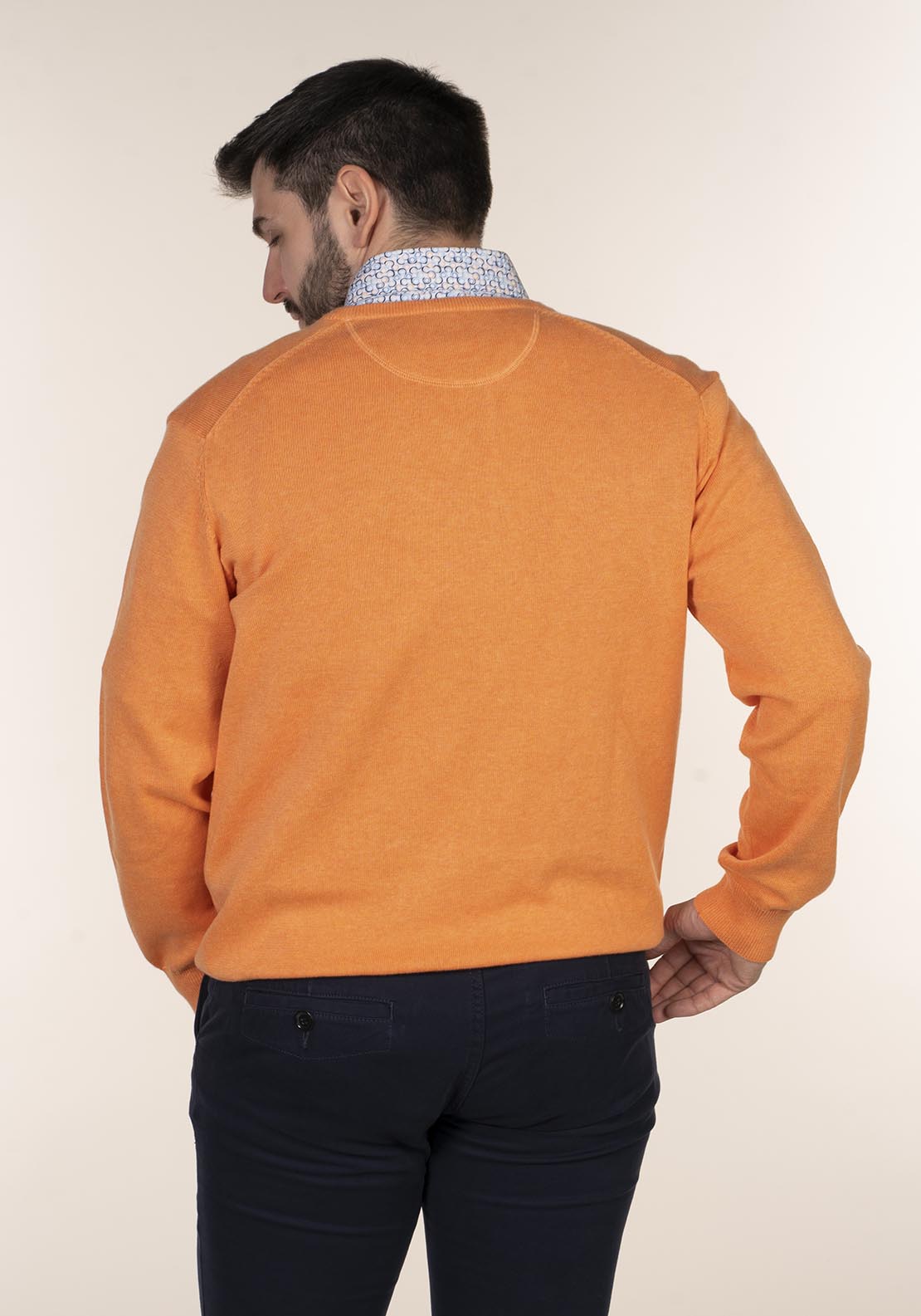 Plain Cotton V Neck Sweaters Orange