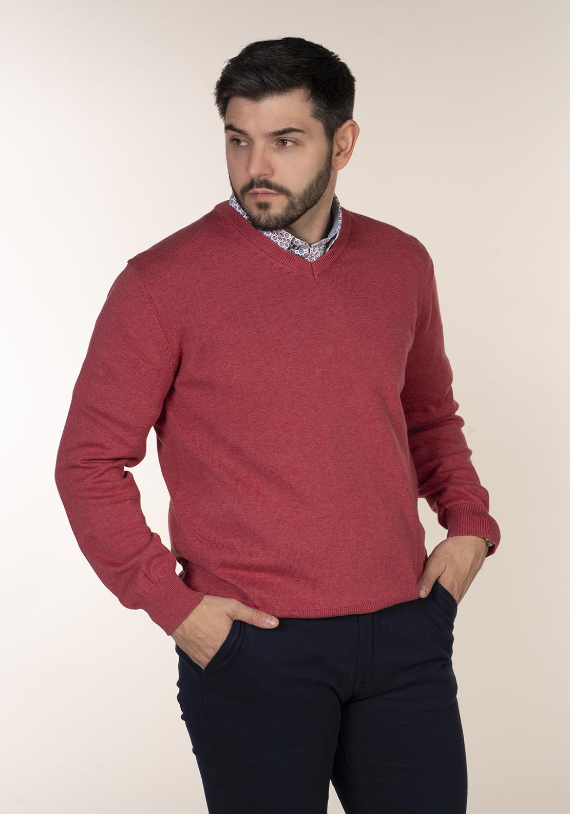 Plain Cotton V Neck Sweaters