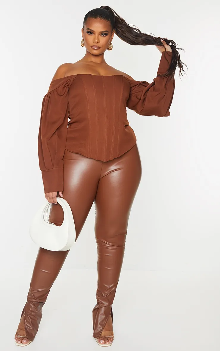 Plus Chocolate Bardot Balloon Sleeve Corset Top