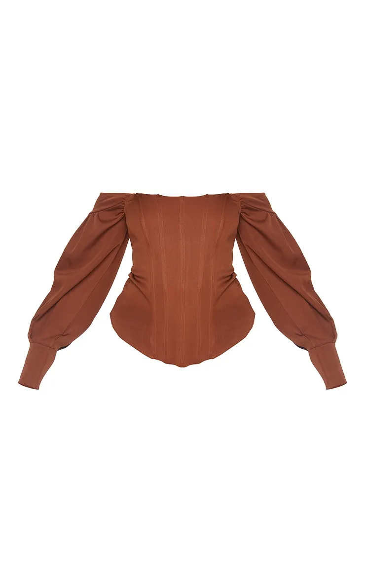 Plus Chocolate Bardot Balloon Sleeve Corset Top