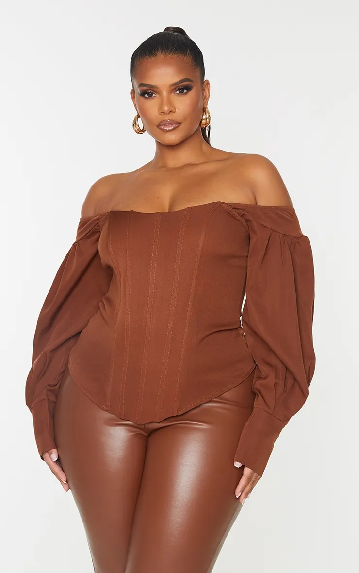 Plus Chocolate Bardot Balloon Sleeve Corset Top