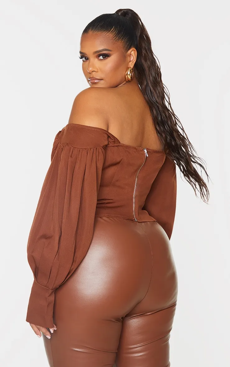 Plus Chocolate Bardot Balloon Sleeve Corset Top