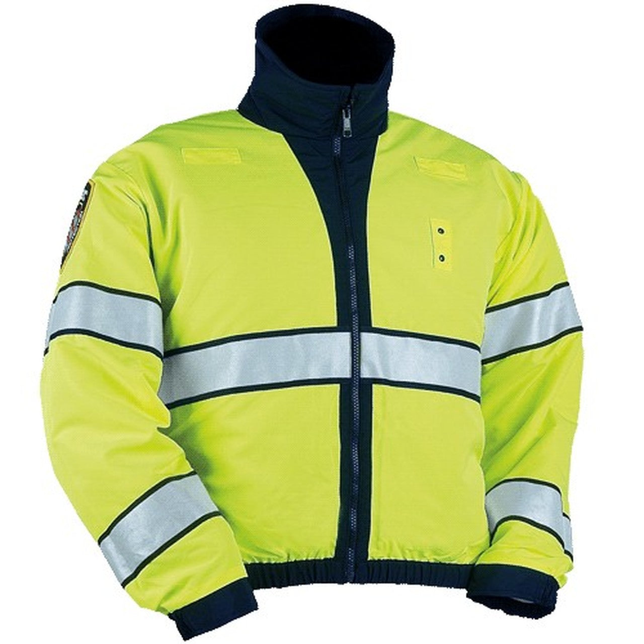 Police Public Safety | High-Vis Reversible Safety Green and Black Windbreaker | Scotchlite Ike-Length Reflective Bomber Jacket