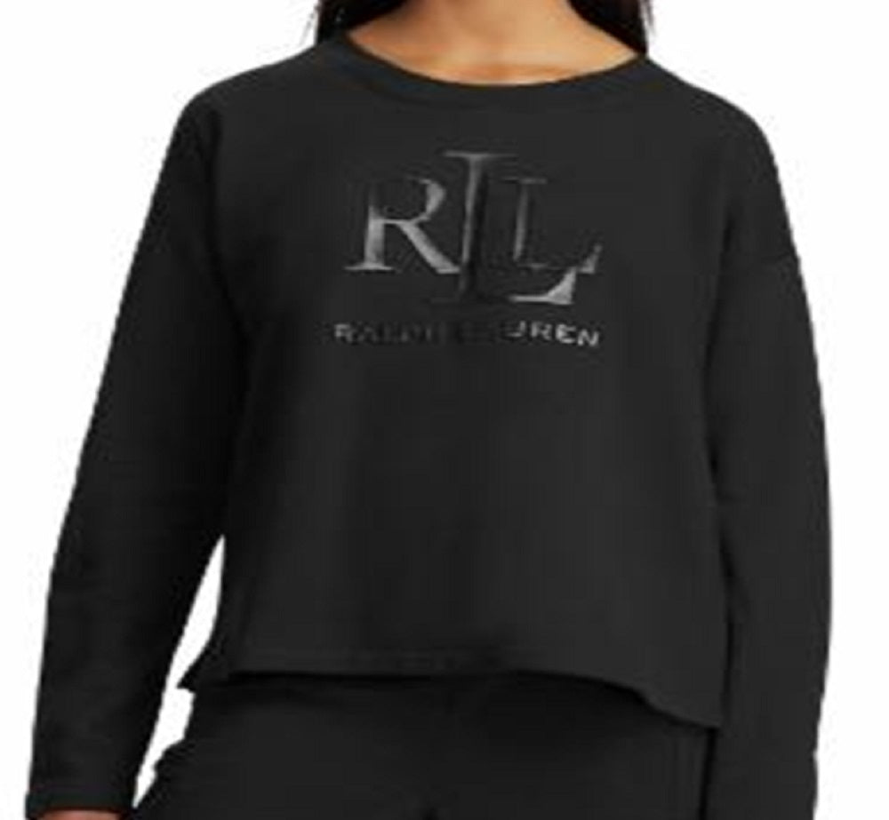 Ralph Lauren Women's Logo Foil Print French Terry Sweater Black Size X-Large