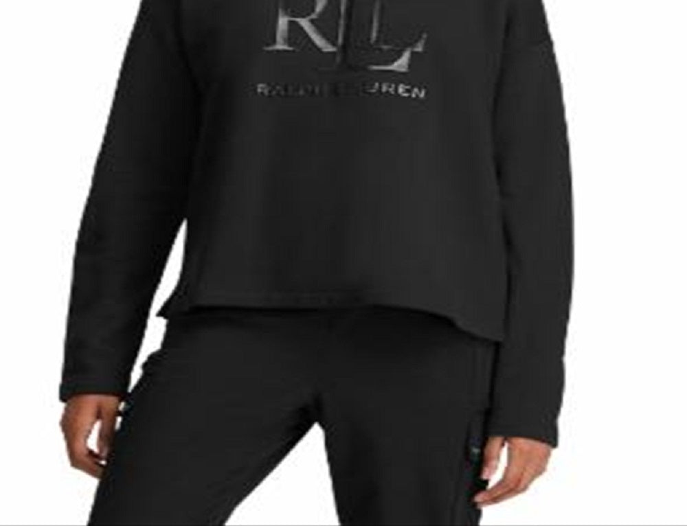 Ralph Lauren Women's Logo Foil Print French Terry Sweater Black Size X-Large