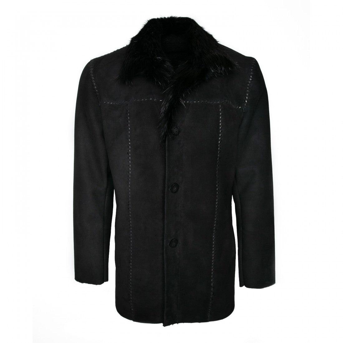 RCPB15TB - Cuadra black western sheepskin jacket with fur and beaver fur for men