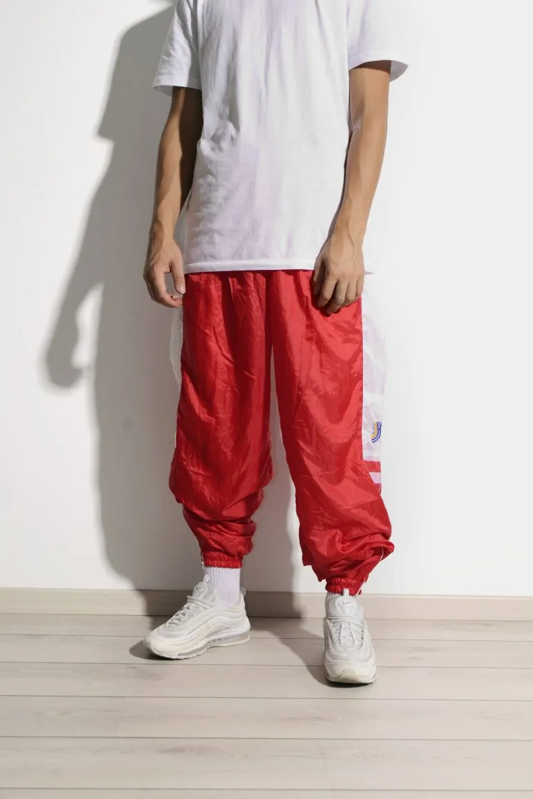 Retro nylon shell pants in red and white