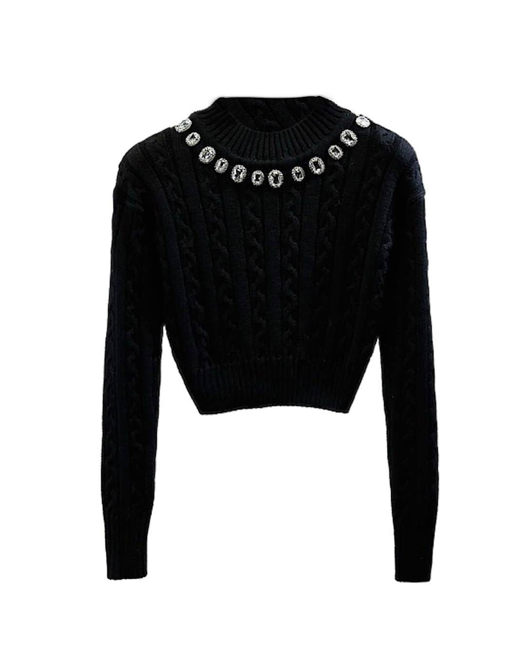 Rhinestone Collar Cropped Sweater