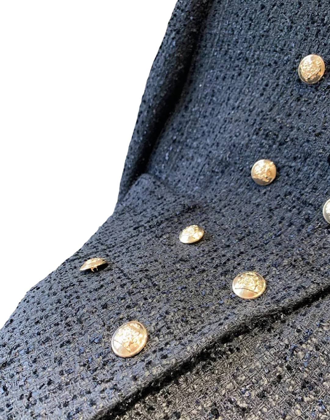 Round Neck Gold Buttoned Tweed Jacket