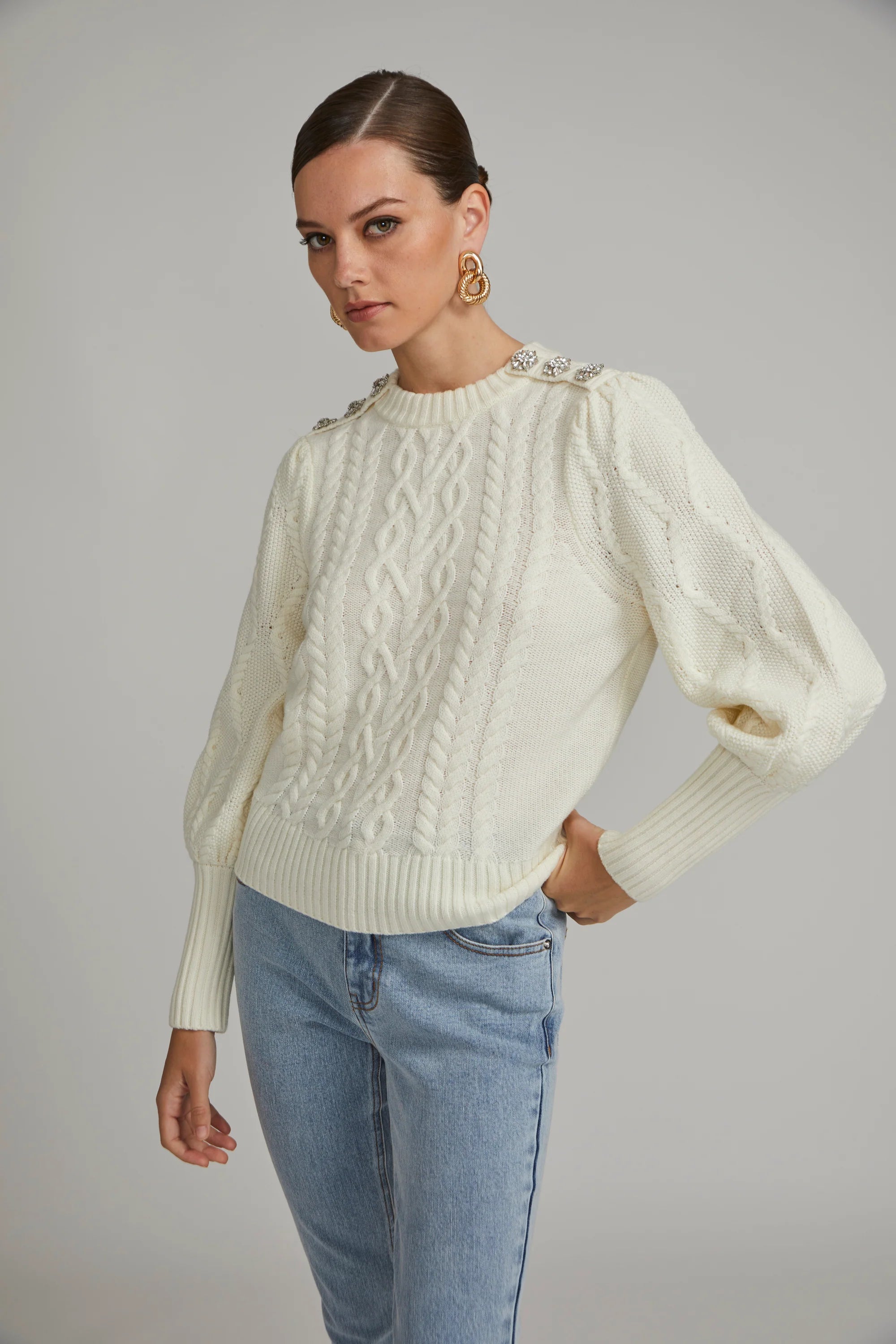 RYLAN CABLE BUTTON SWEATER