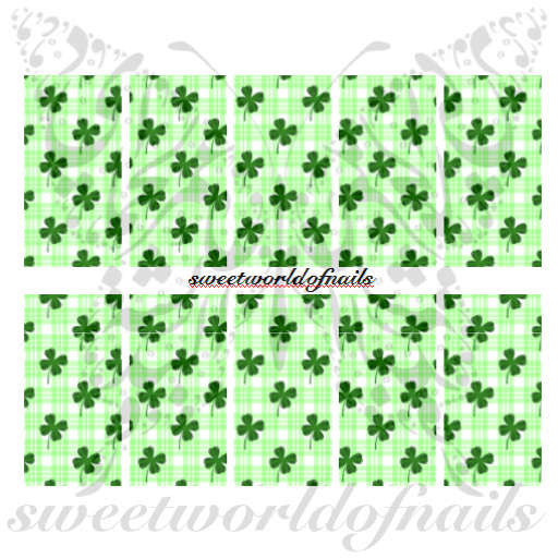 Saint Patrick's Day Nail Art Green Clover Nail Full Wraps Nail Water Decals