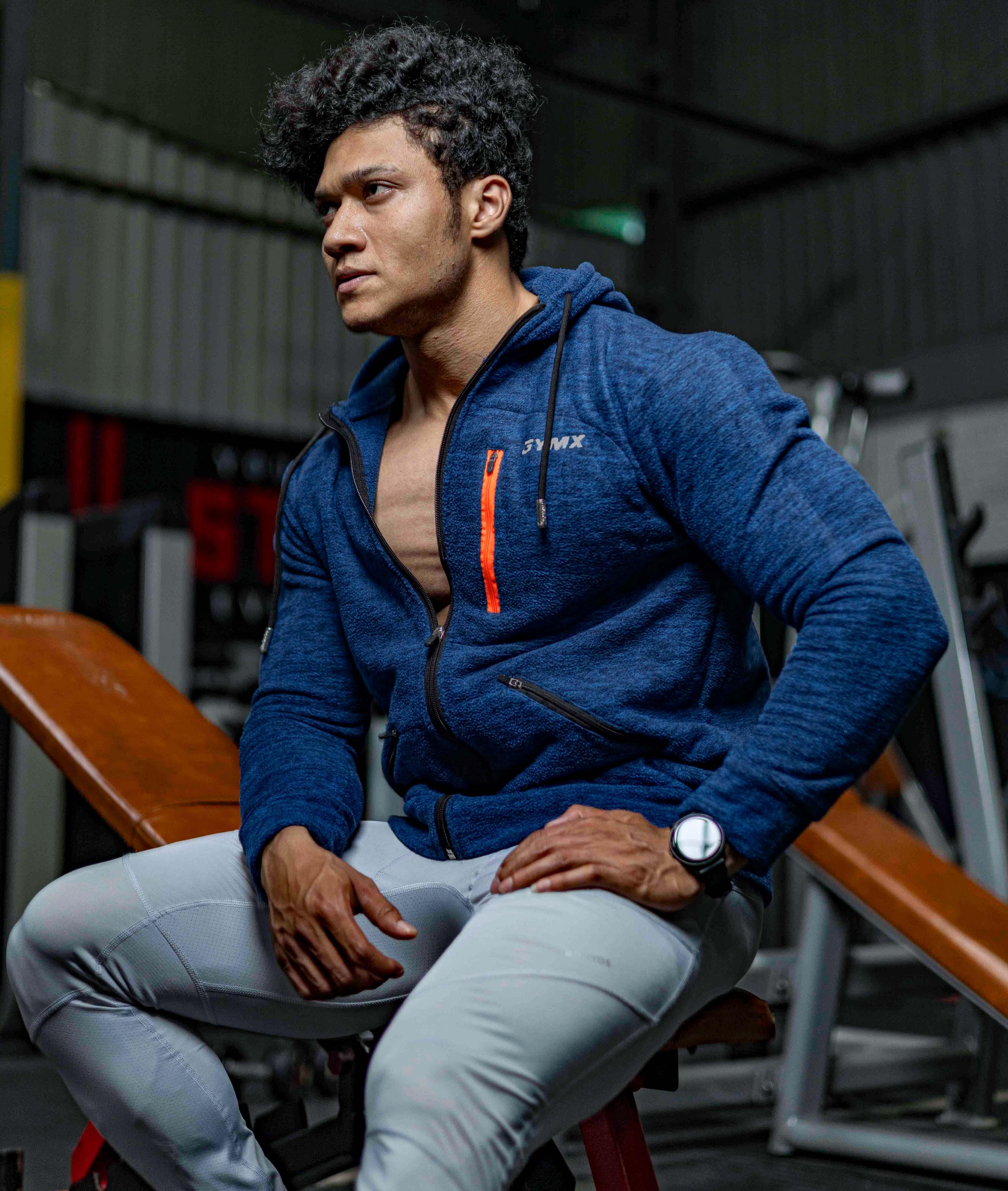 Sherpa Fleece Fluffy GymX Hoodie- Electric Blue