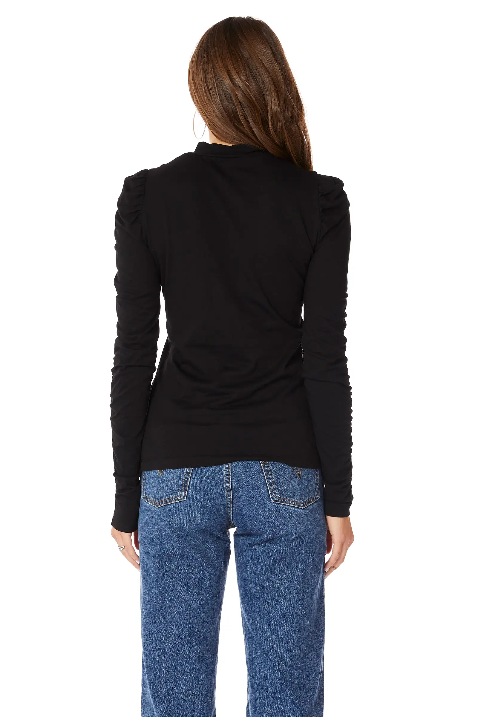 SHIRRED SLEEVE TURTLENECK