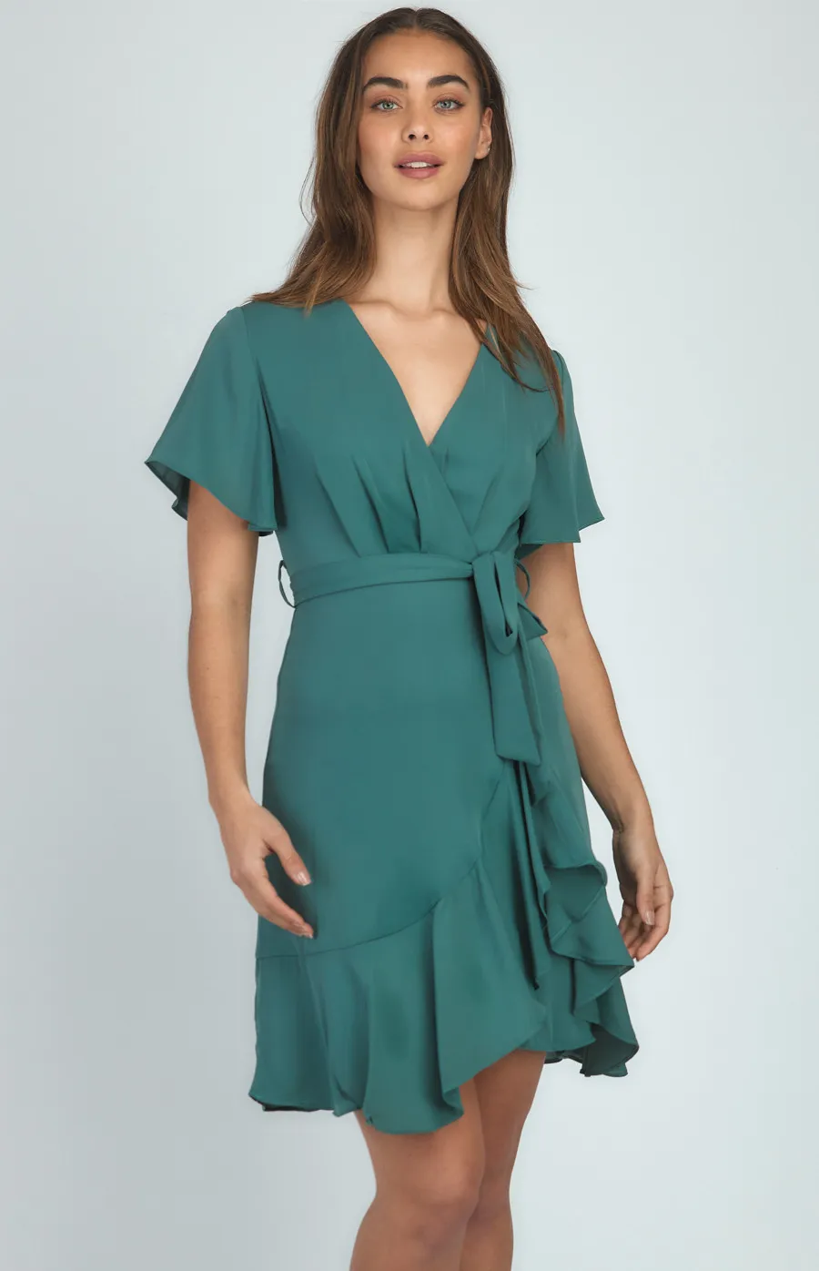 Short Sleeve Dress with Pleated Front and Ruffle Detail (SDR596-2B)