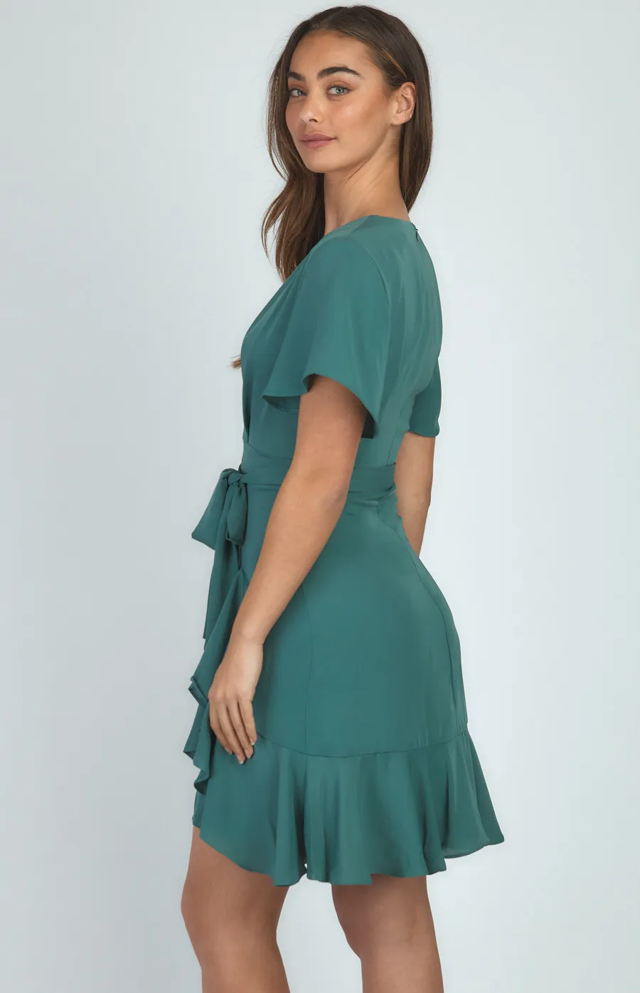 Short Sleeve Dress with Pleated Front and Ruffle Detail (SDR596-2B)