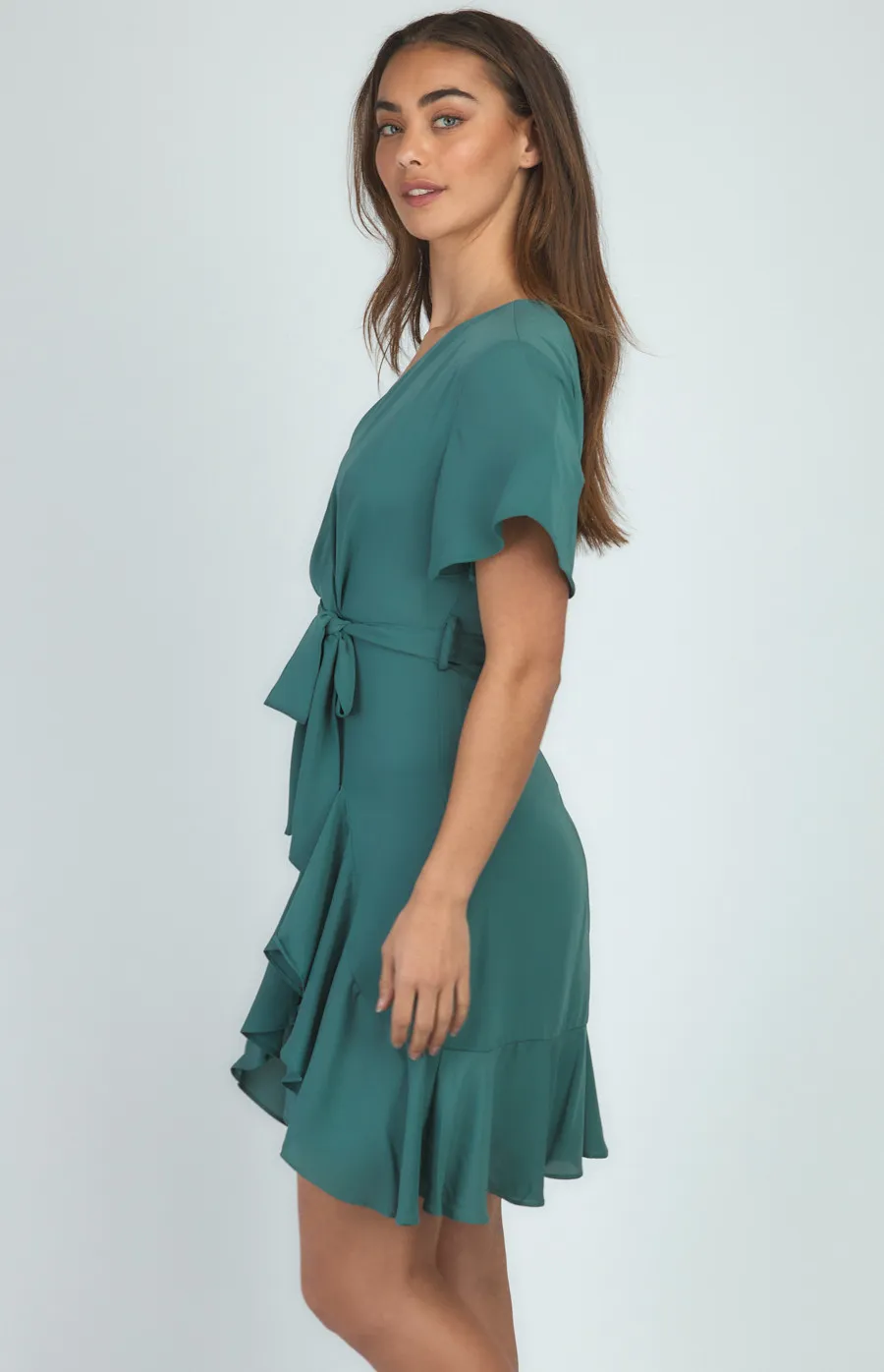 Short Sleeve Dress with Pleated Front and Ruffle Detail (SDR596-2B)