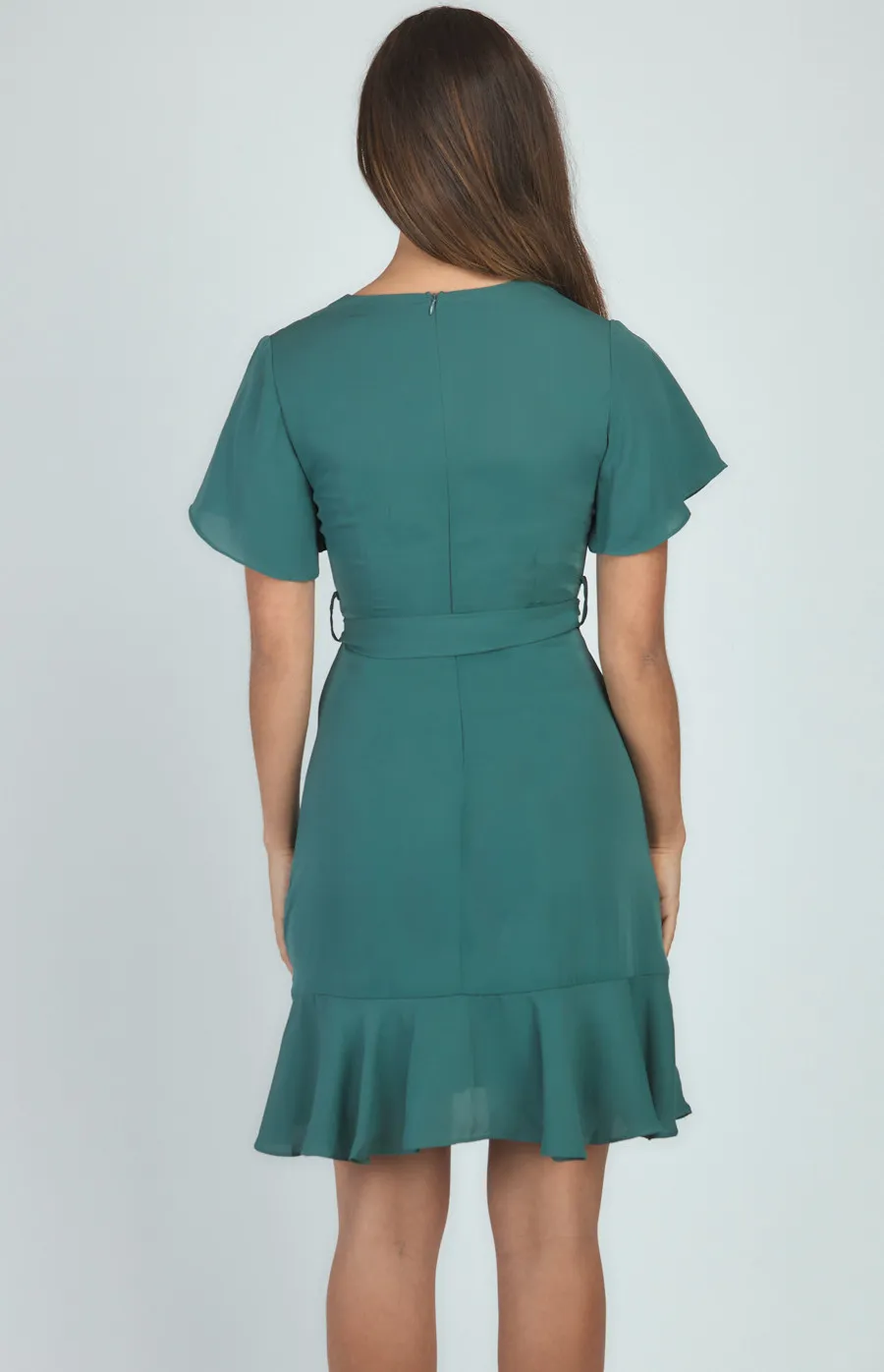 Short Sleeve Dress with Pleated Front and Ruffle Detail (SDR596-2B)