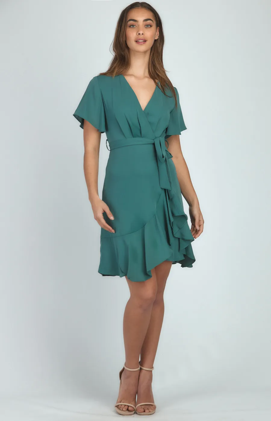 Short Sleeve Dress with Pleated Front and Ruffle Detail (SDR596-2B)