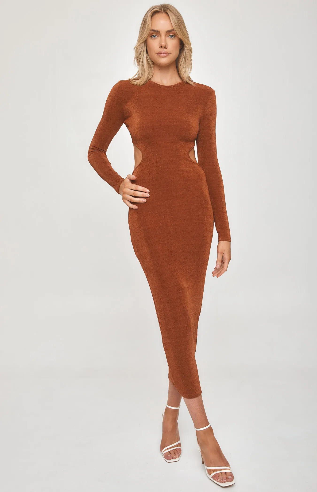 Slinky Jersey Long Sleeve Side Cut Out Maxi Dress (SDR1089A)