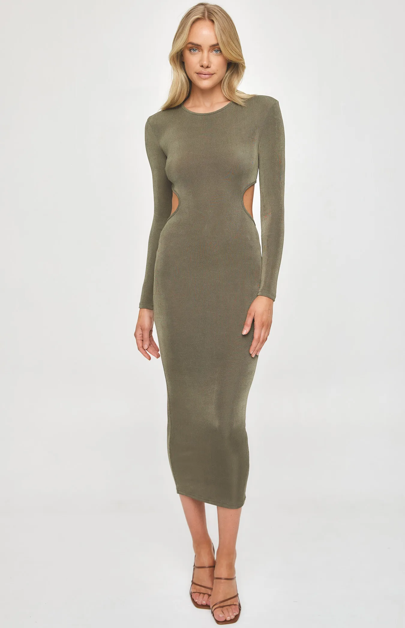 Slinky Jersey Long Sleeve Side Cut Out Maxi Dress (SDR1089A)