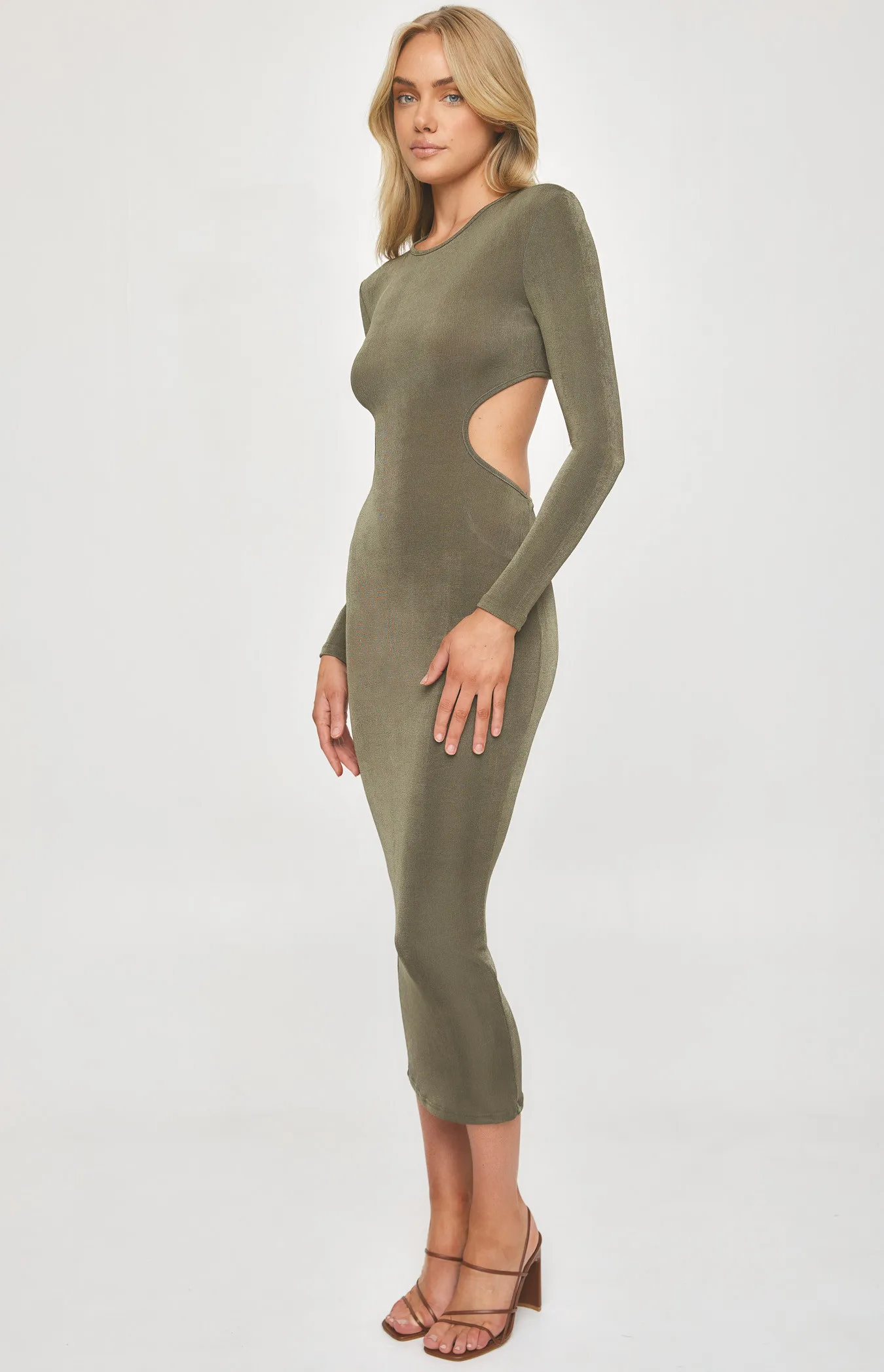 Slinky Jersey Long Sleeve Side Cut Out Maxi Dress (SDR1089A)