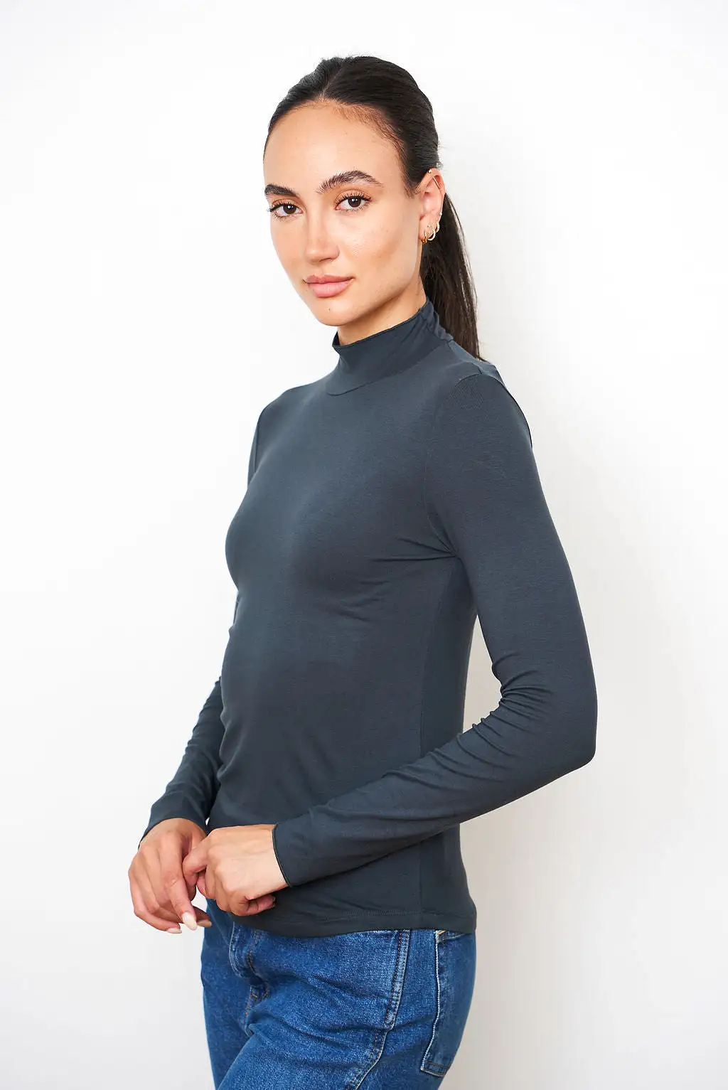 Soft Touch Long Sleeve Mock Neck Turtleneck in Crepuscule