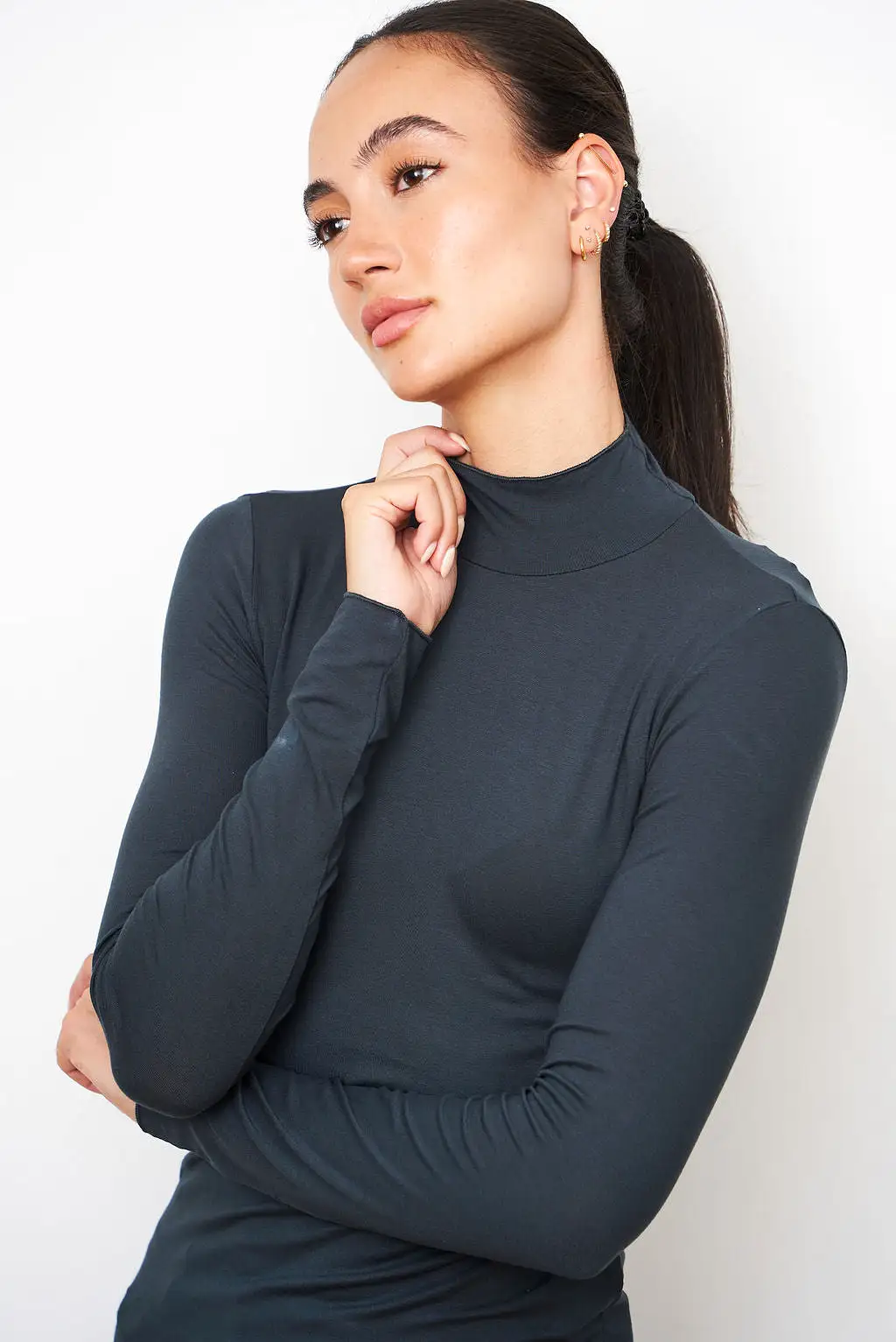 Soft Touch Long Sleeve Mock Neck Turtleneck in Crepuscule