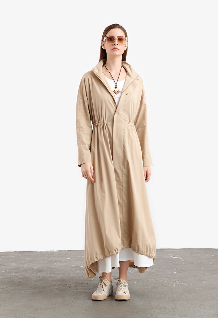 Solid Elasticated Drawstring Long Outer Jacket