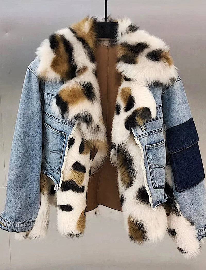 Sporty Denim Jacket With Sheepkin And Sheep Fur Trims