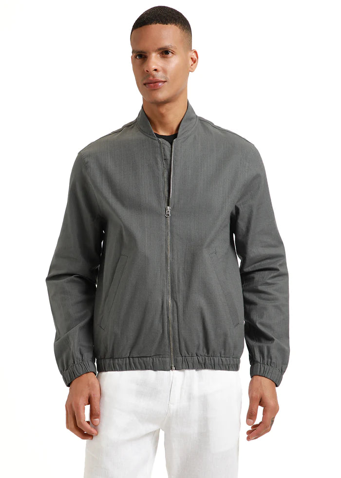 Steel grey dapper cotton linen zipper jackets