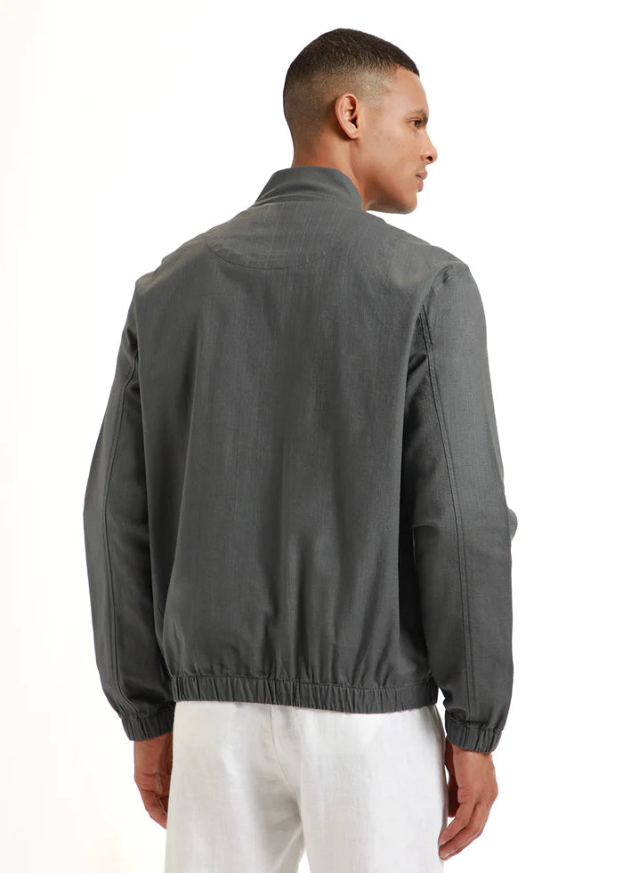 Steel grey dapper cotton linen zipper jackets