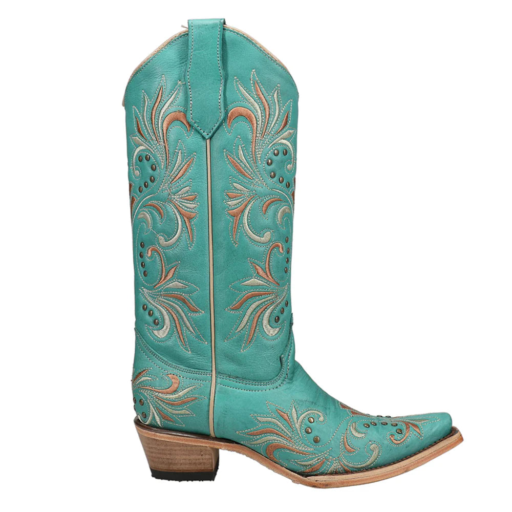 Stud and Embroidery Turquoise Boots