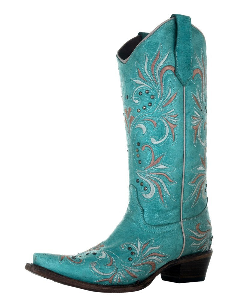 Stud and Embroidery Turquoise Boots