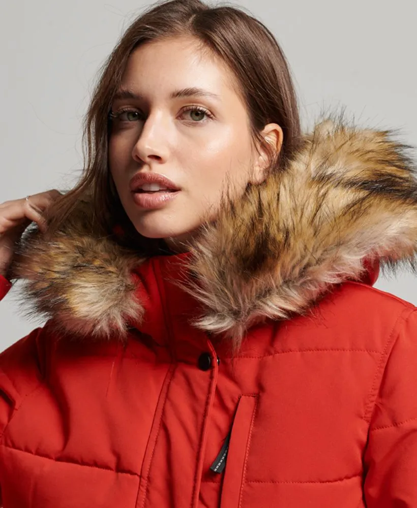 Superdry Womens Everest Faux Fur Bomber Jacket High Risk Red