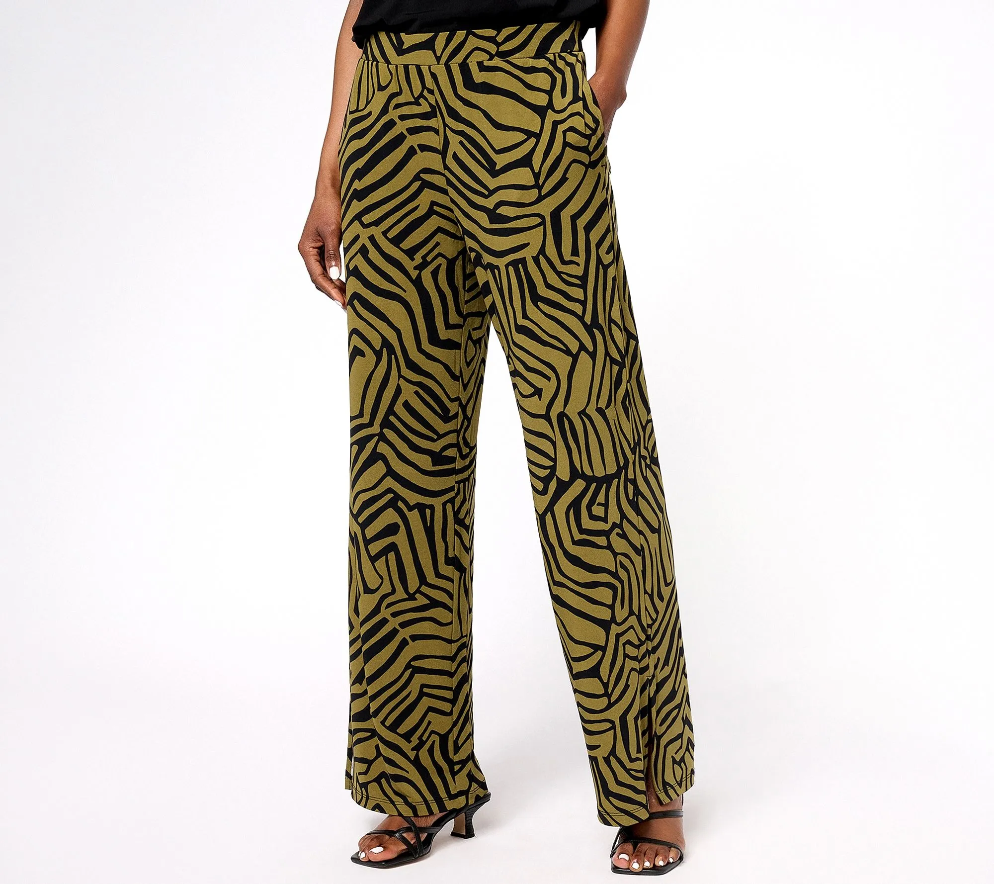 Susan Graver Petite Printed Liquid Knit Pants with Slits