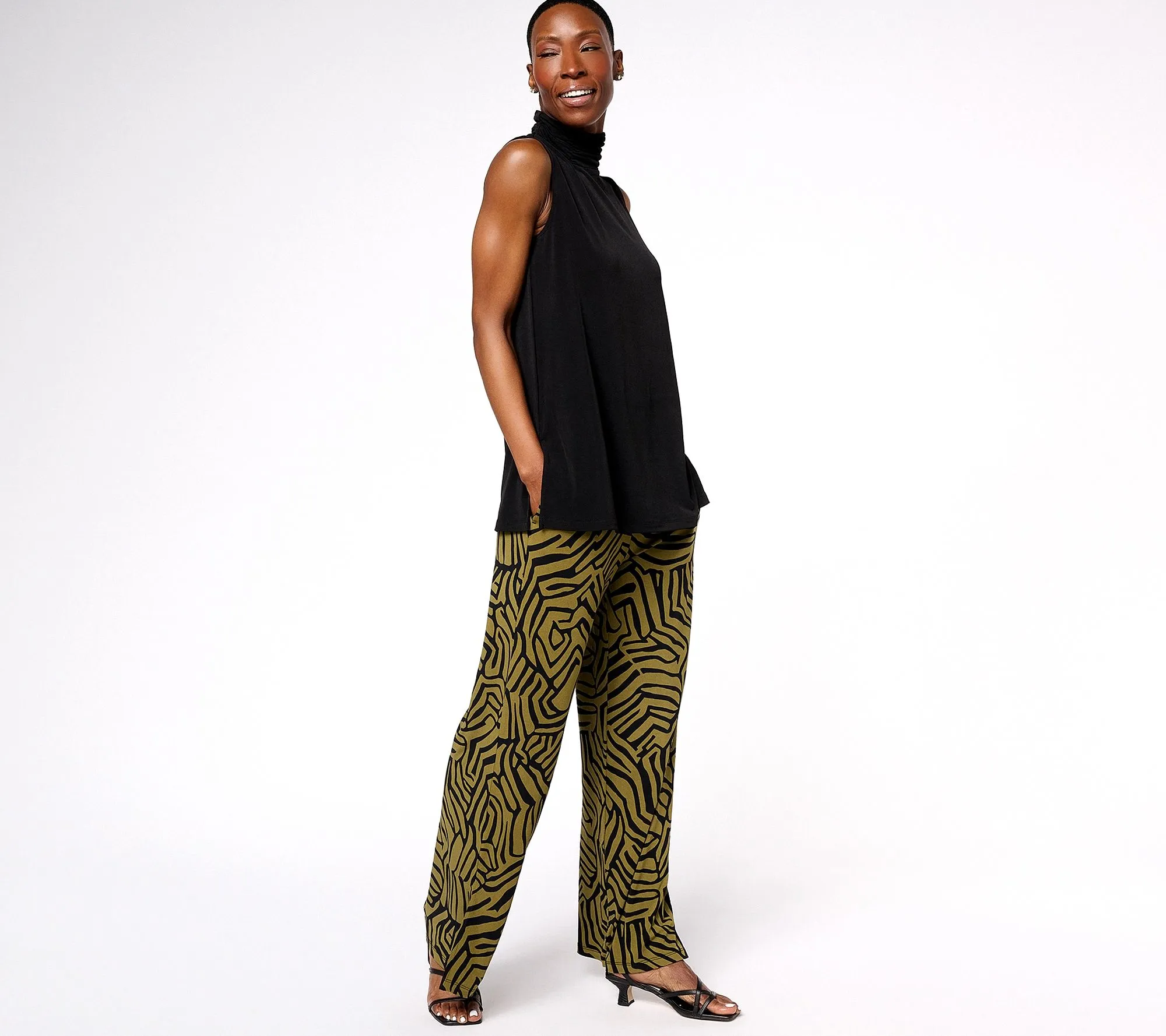 Susan Graver Petite Printed Liquid Knit Pants with Slits