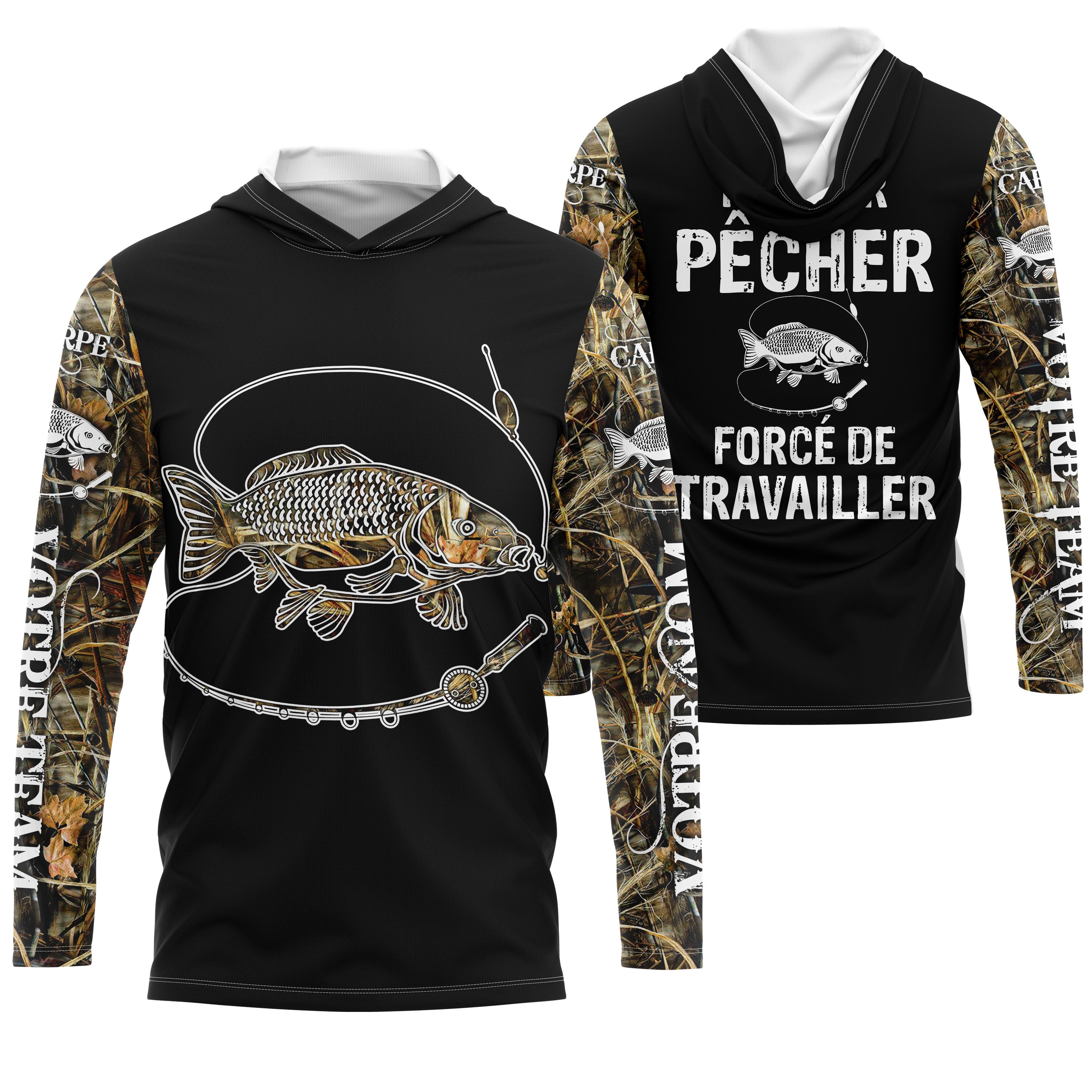 T-shirt Anti UV de Pêche 'Né Pour Pêcher' - Confort Durable et Design Pêcheur, Cadeau Idéal pour Passionnés de Carpe - CT2407202