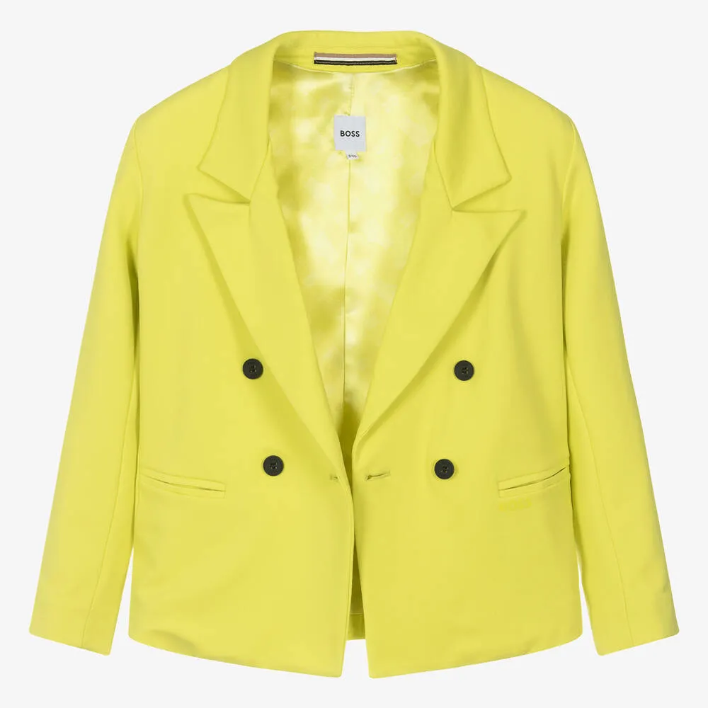 Teen Girls Green Double-Breasted Blazer