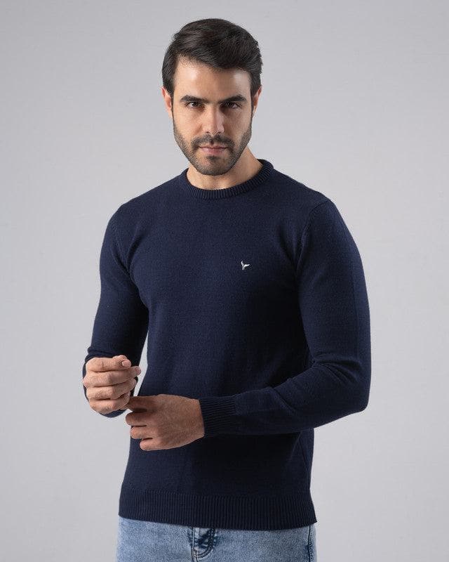 TEXTURED COTTON SWEATER - NAVY