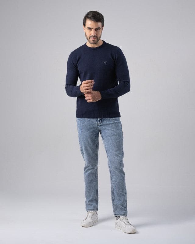 TEXTURED COTTON SWEATER - NAVY