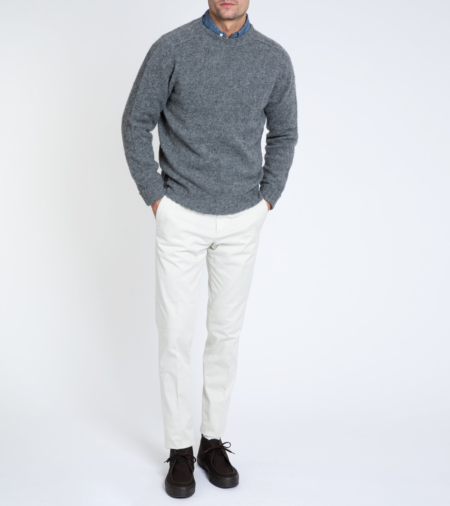 Trunk Berwick Brushed Shetland Crew Sweater: Dark Grey