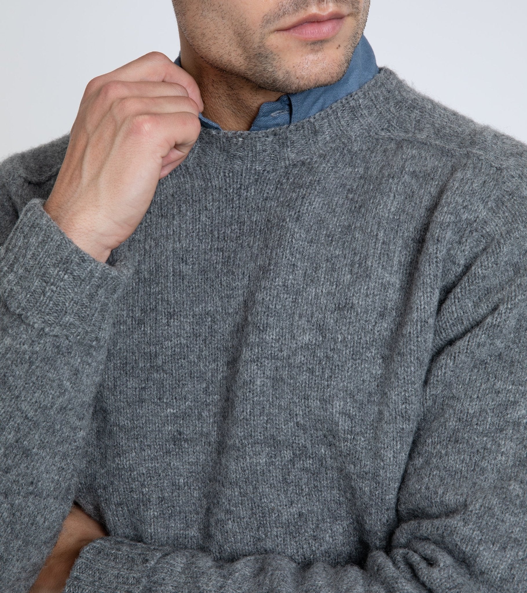 Trunk Berwick Brushed Shetland Crew Sweater: Dark Grey