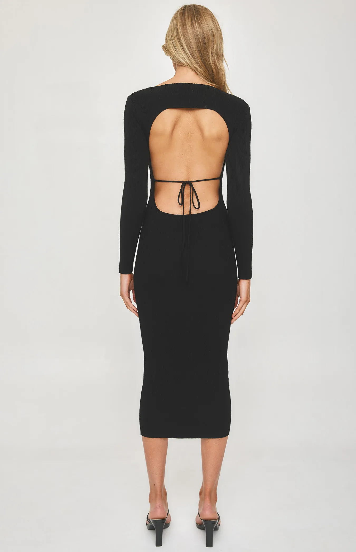 V Neckline Knit Dress with Open Back Tie Detail (WKN274)