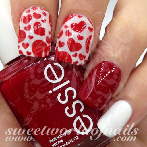 Valentine's Day Nail Art Red Hearts Nail Water Full Wraps