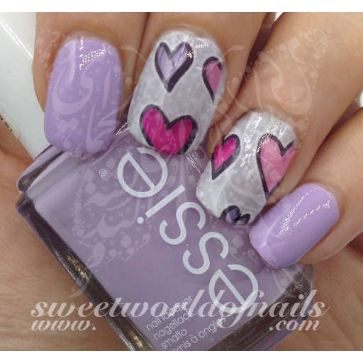 Valentine's Day Nail Art Water Slides Purple and Pink Hearts Water Decals