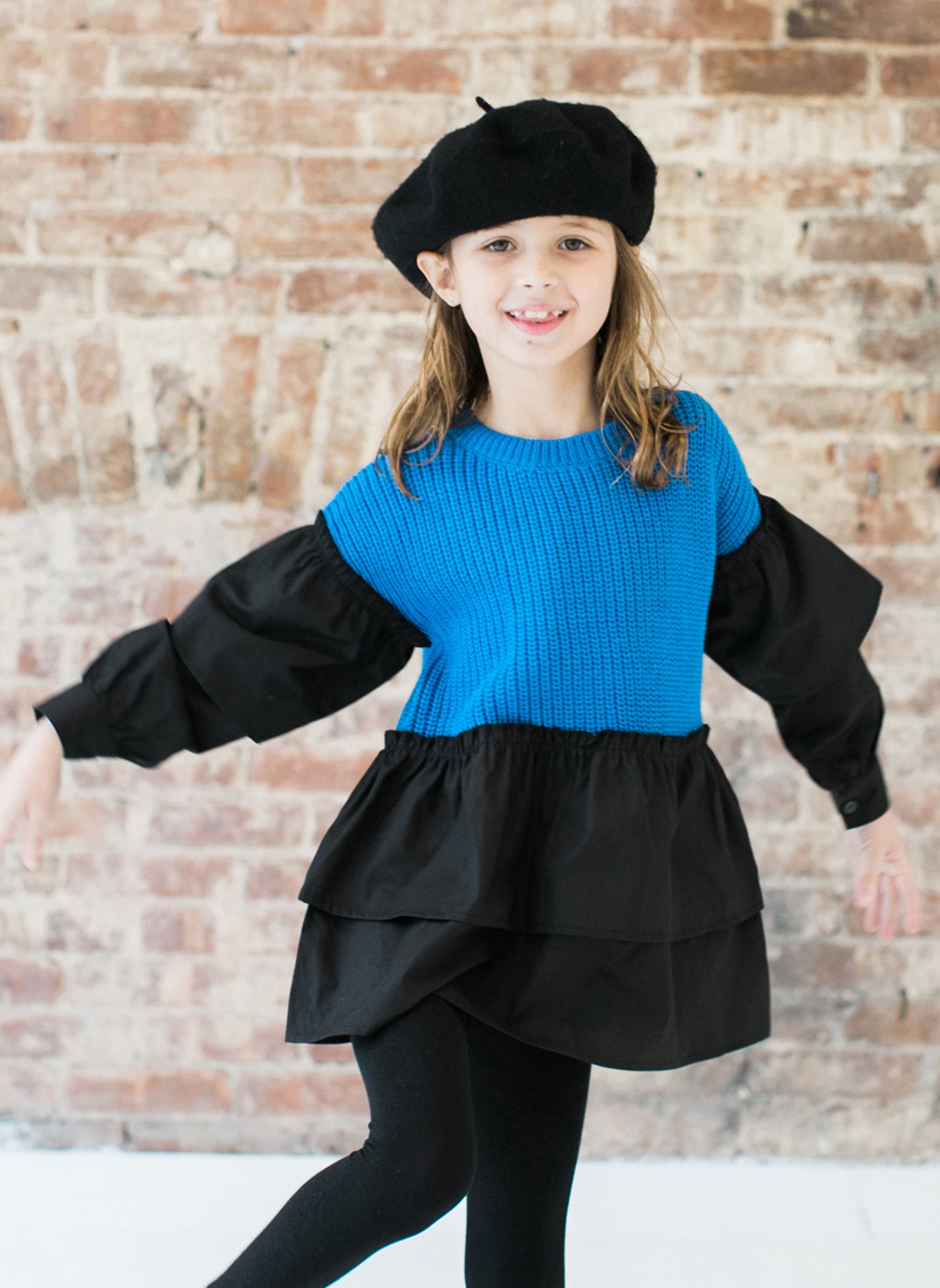 Vierra Rose Liv Two Tone Ruffle Sweater in Blue Combo