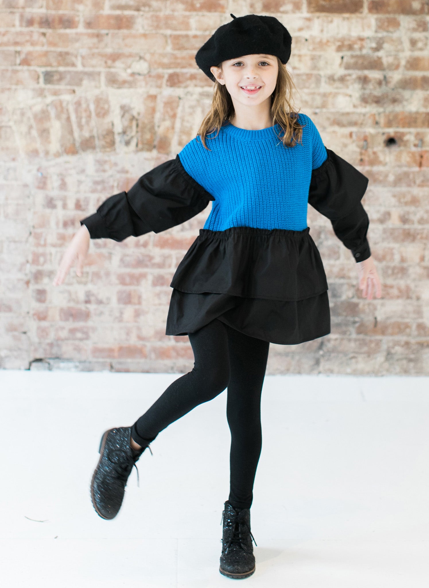 Vierra Rose Liv Two Tone Ruffle Sweater in Blue Combo